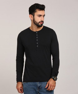 GAS Solid Men Henley Neck Black T Shirt Flipkart