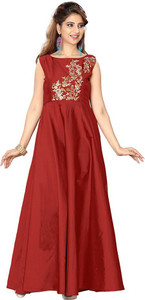 PURVA ART Women Gown Maroon Dress Buy PURVA ART Women Gown