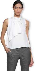 Van Heusen Casual Sleeveless Solid Women's White Top