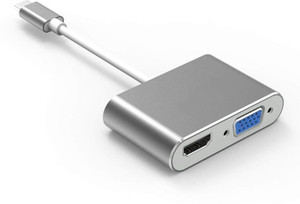 Microware USB- C to HDMI VGA Adapter, 2 in 1 USB 3.1 Type C to VGA HDMI 4K UHD Converter Adaptor Dual Screen Display with Aluminium Case for 2017/2016 MacBook/ChromeBook Pixel USB C Type Cable
