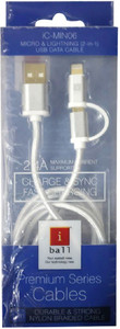 iBall Micro USB Type B & Lighting 8 USB Cable - 1 Meter (White) - iC-MIN06 Micro USB Cable