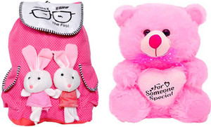 ATTRACTIVE Teddy Bear Soft College Bag With 1 Feet Small Heart Teddy Bear - 32 cm