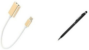 Freya Type C Male to Dual 3.5mm Female Audio Headphone Splitter Adapter WITH TOUCH SCREEN 2 IN 1 BALL PEN CAPACITIVE Stylus