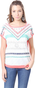 People Casual Short Sleeve Printed Women's White Top