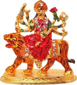 art n hub goddess durga devi / maa sherawali idol - navratri pooja statue decorative showpiece  -  4 cm(brass, gold)