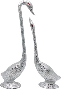 art n hub romantic swan pair love couple home décor gift decorative showpiece  -  36 cm(aluminium, silver)