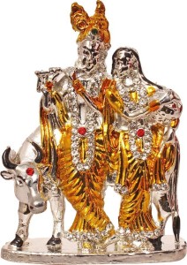 art n hub lord radha krishna & cow / radhey krishan couple idol god statue decorative showpiece  -  8 cm(brass, gold)