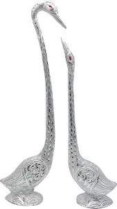 art n hub fengshui romantic swan pair love couple figurine home décor gift(h-51 cm) decorative showpiece  -  51 cm(aluminium, silver)