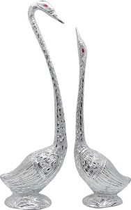 art n hub fengshui romantic swan pair love couple figurine home décor gift(h-44 cm) decorative showpiece  -  44 cm(aluminium, silver)