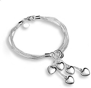Sterling Silver Heart Charm and Birthstone Personalised Fine Bangle  Bloom  Boutique