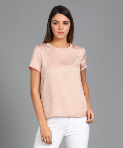 Vero Moda Casual Half Sleeve Solid Women's Pink Top