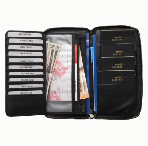 ABYS Rakshabandhan Gift-Premium Quality Leather Black Travel Organizer||Passport Wallet||Document Holder with Metallic Zip Closure