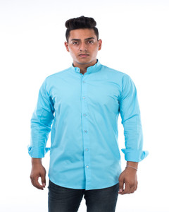 Jai Textiles Men's Solid Casual Light Blue Shirt
