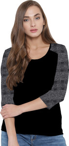 SNEAK PEAK Self Design Women's Round Neck Black T-Shirt