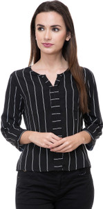 DEEWA Casual 3/4th Sleeve Striped Women's Black Top