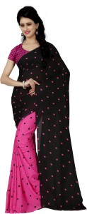 anand sarees polka print daily wear faux georgette saree(pink, black) 1262_1
