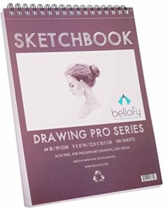 Bellofy 100 Sheet Sketch Book 9X12-Inch, 64 Ib 95 Gsm, Top Spiral-Bound  Sketchpad For Artist, Sketching And Drawing Paper, Micro-Per - 100 Sheet Sketch  Book 9X12-Inch
