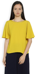 Van Heusen Casual Bell Sleeve Solid Women's Yellow Top
