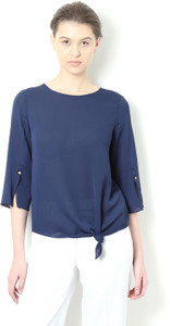 Van Heusen Casual 3/4th Sleeve Solid Women's Dark Blue Top