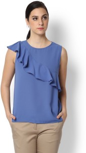 Van Heusen Casual Sleeveless Solid Women's Blue Top