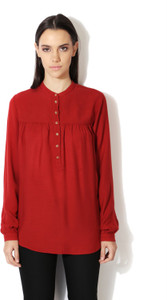 Van Heusen Casual Full Sleeve Solid Women's Maroon Top