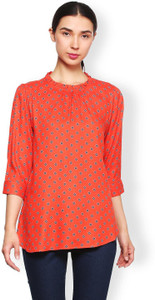 Van Heusen Casual 3/4th Sleeve Printed Women's Orange Top
