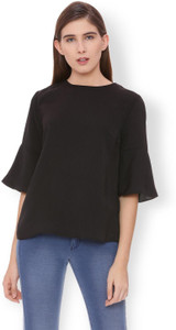 Van Heusen Casual 3/4th Sleeve Solid Women's Black Top