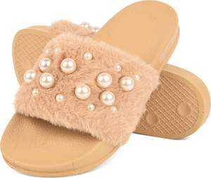 Fur slides with pearls store