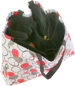 Addyz Printed Veggie Bag, Multi Pocket Grocery Bags Large Six Pocket Canvas Non Woven eco Friendly Waterproof Multi Compartment Veggie Bags. Shopping Bag usable, Washable Small Travel Bag - 40.5x32x10.5
