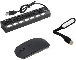 durReey High Speed Ultra Slim Wireless Mouse With Mini Flexible USB LED Light Lamp for Laptop Computer Keyboard Reading Notebook, Multi Connectivity Port Hub 2EB188 Combo Set(Black)