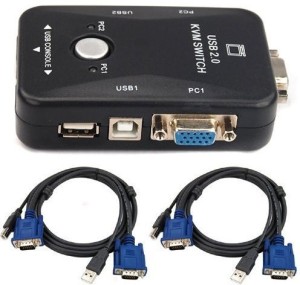 ANDTRONICS  TV-out Cable 2 Port USB 2.0 KVM Switch Box With 2 KVM Cables to Control up to 2 Computers for Computer Sharing Video Mouse Keyboard Monitor(Black, For TV)