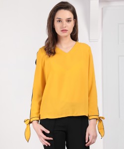 Van Heusen Casual Full Sleeve Solid Women's Yellow Top