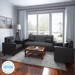 flipkart perfect homes crete leatherette and fabric 3 + 1 + 1 black sofa set