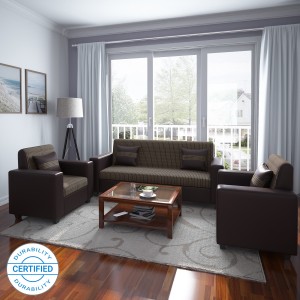 flipkart perfect homes crete leatherette and fabric 3 + 1 + 1 brown sofa set