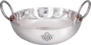 Taluka Stainless Steel Hammered Kadai Kadhai Serving Wok for Kitchen Cookware Restaurant Home Hotel 3 Liter Kadhai 10 cm
