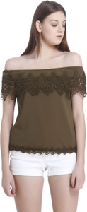 Vero Moda Casual Half Sleeve Solid Women's Green Top