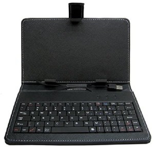RHONNIUM � 7 Tablet Stand with USB Keyboard - Black Faux Leather Carrying Case Wired USB Tablet Keyboard(Spider Black)