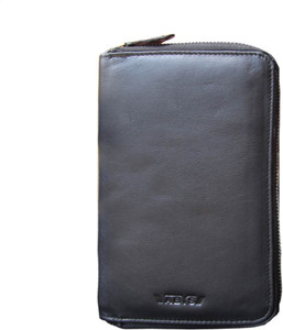 ABYS Genuine Leather Black Travel Organizer||Passport Holder||Debit Card Holder