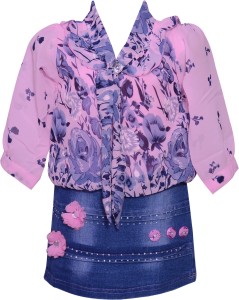 sky heights girls midi/knee length party dress(pink, 3/4 sleeve) pinkmiddi-printed