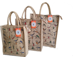 HideCrusH Natural jute bag set of 3 different size Waterproof Multipurpose Bag