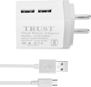 Trust 2.8A. Dual Port Fast Charger with Charge & Sync Micro USB (1 Mtr) Cable Mobile Charger