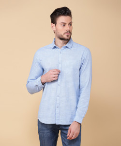 Arrow Men's Checkered Formal Light Blue Shirt