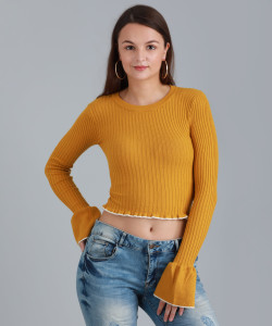 FOREVER 21 Solid Round Neck Casual Women Yellow Sweater Buy