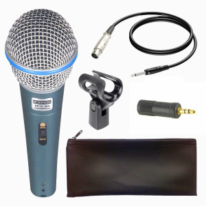 BalRama Beta-58A Dynamic Vocal Karaoke Microphone with 3.5MM Connector 58A Pofessional Singing Mic Studio Voice Recording Mixer Karaoke Mikrofon Microphone Clip + Black Zipper Pouch + 3.5mm Connector Wire Jack Microphone
