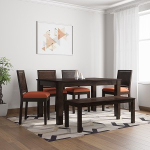 induscraft arabia upholstered sheesham solid wood 6 seater dining set(finish color - brown)