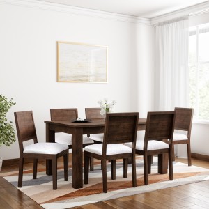 induscraft arabia upholstered sheesham solid wood 6 seater dining set(finish color - brown)