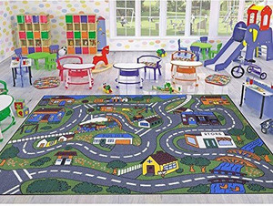 Genrc Ottomanson Jenny Collection Grey Base with Multi Colors Kids 