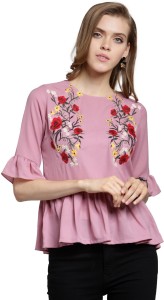 Pluss Casual Bell Sleeve Floral Print Women's Pink Top