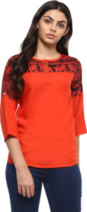 Mayra Casual 3/4th Sleeve Printed Women's Red Top