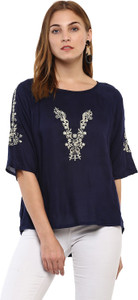 Mayra Casual 3/4th Sleeve Solid Women's Dark Blue Top